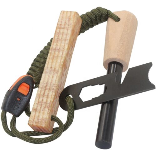 1/2" Fire Steel, Ferro Rod w/Wood Handle, Striker, Fatwood Stick & Lanyard - Image 3