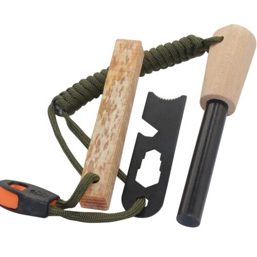 1/2" Fire Steel, Ferro Rod w/Wood Handle, Striker, Fatwood Stick & Lanyard