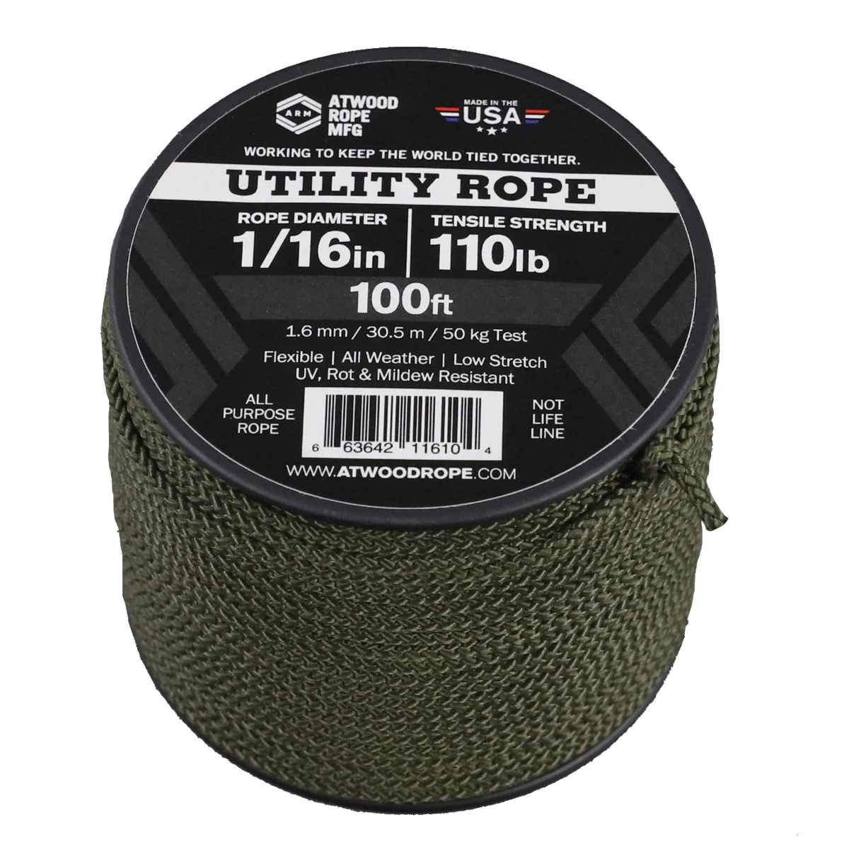Atwood 1215H Parachute 100 ft Cord - Black