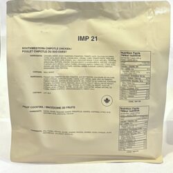 Alternative view of Canadian Forces IMP, MRE, Southwestern Chipolte Chicken Menu #9 IMP21, Unopened